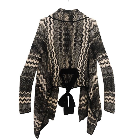 BCBG MaxAzria Chevron Design High-Low Waterfall Open Front Wrap Cardigan Size L - Picture 4 of 6